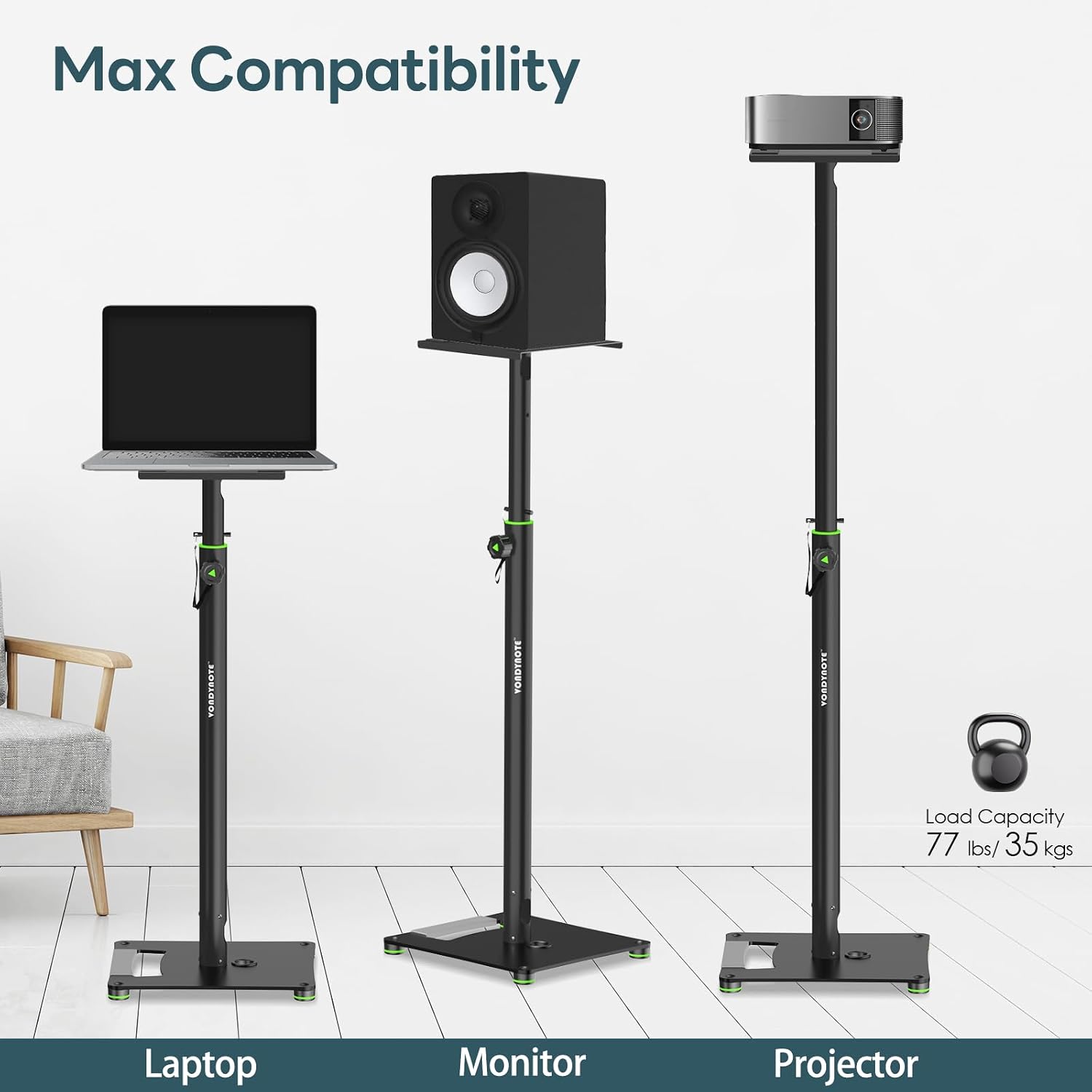 Vondynote Pair of Studio Monitor Stands Adjustable Height 31"-50" with Cable Management Heavy Duty Floor Monitor Speaker Stands Flat Base Stands