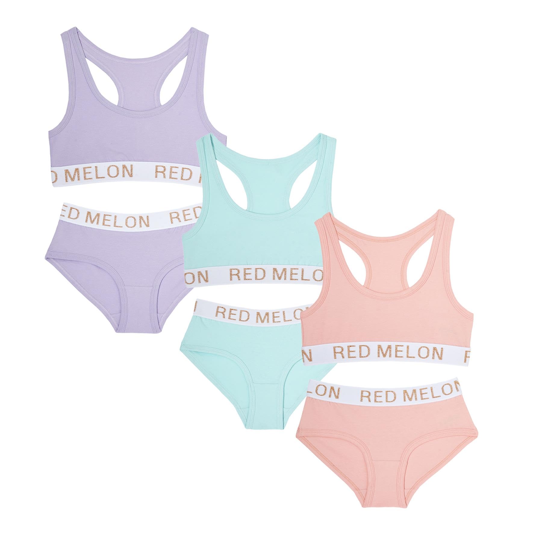 Ensemble soutien-gorge d'entraînement pour fille - Haut court - Culotte - Coton pailleté - Hipster - Brassière - Bande élastique - 7 à 13 ans