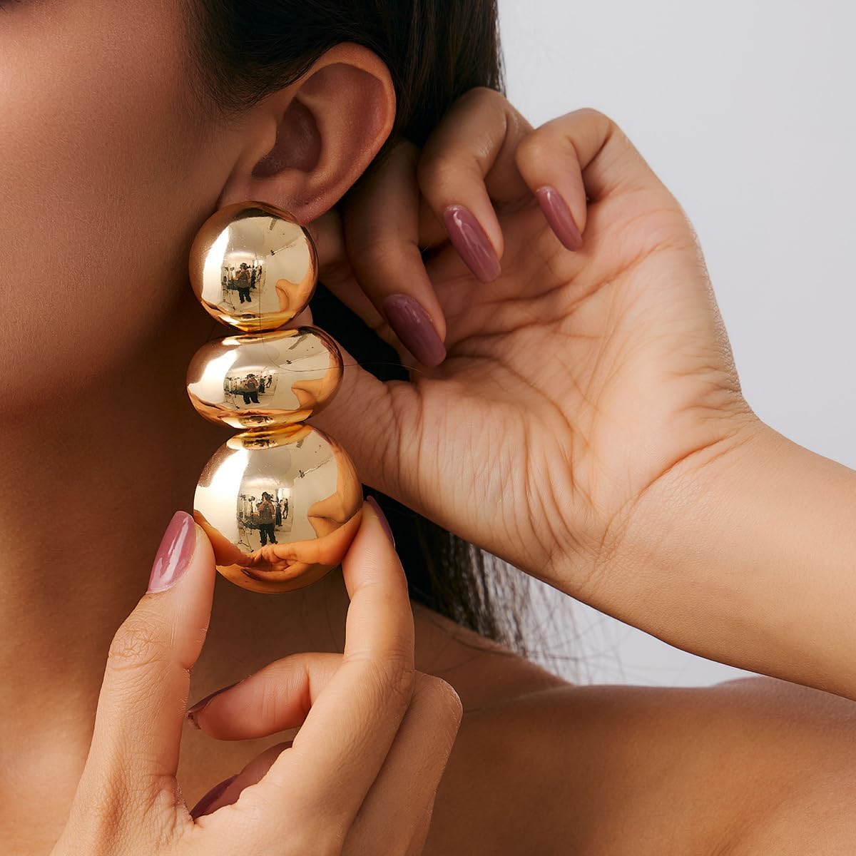Exaggerated Metal Geometric Ball Earrings, Fashionable Women Personalized Jewelry