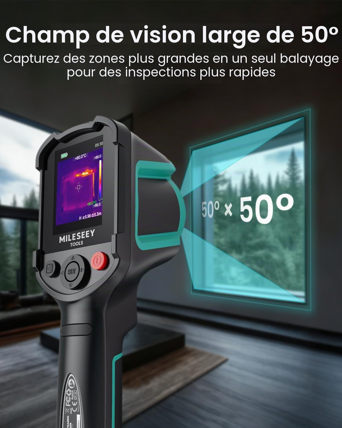 MILESEEY TR10 Caméra Thermique 192 x 192 super résolution, Imageur Thermique Infrarouge, taux de rafraîchissement 25 Hz, camera thermique portable -4°F à 1022°F, durée de vie de la batterie 8 heures