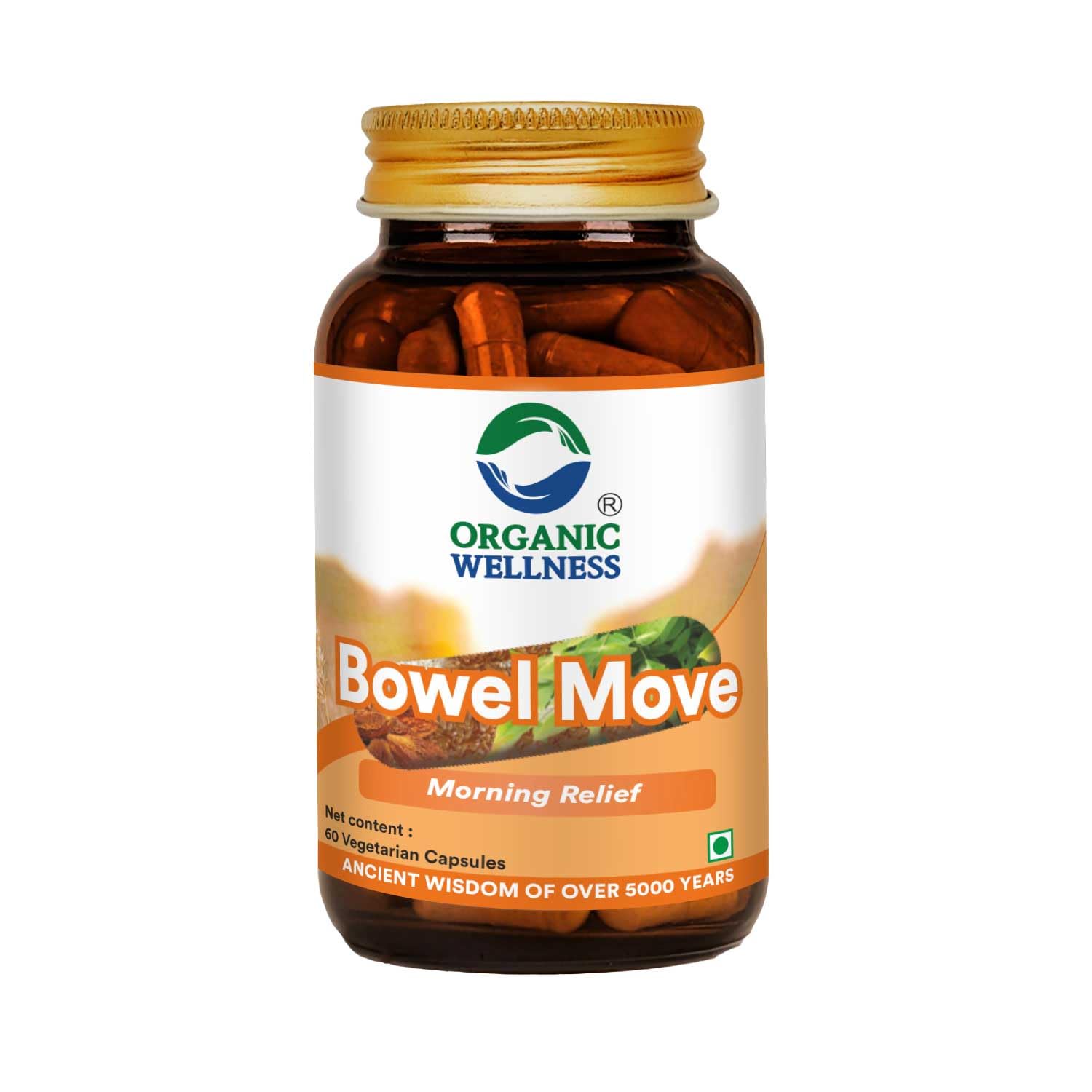 Organic Wellness Bowel Move 60 N Veg Capsules Morning Relief Supplement Bowel Movement Supplement for Indigestion Constipation and Digestive Disorders