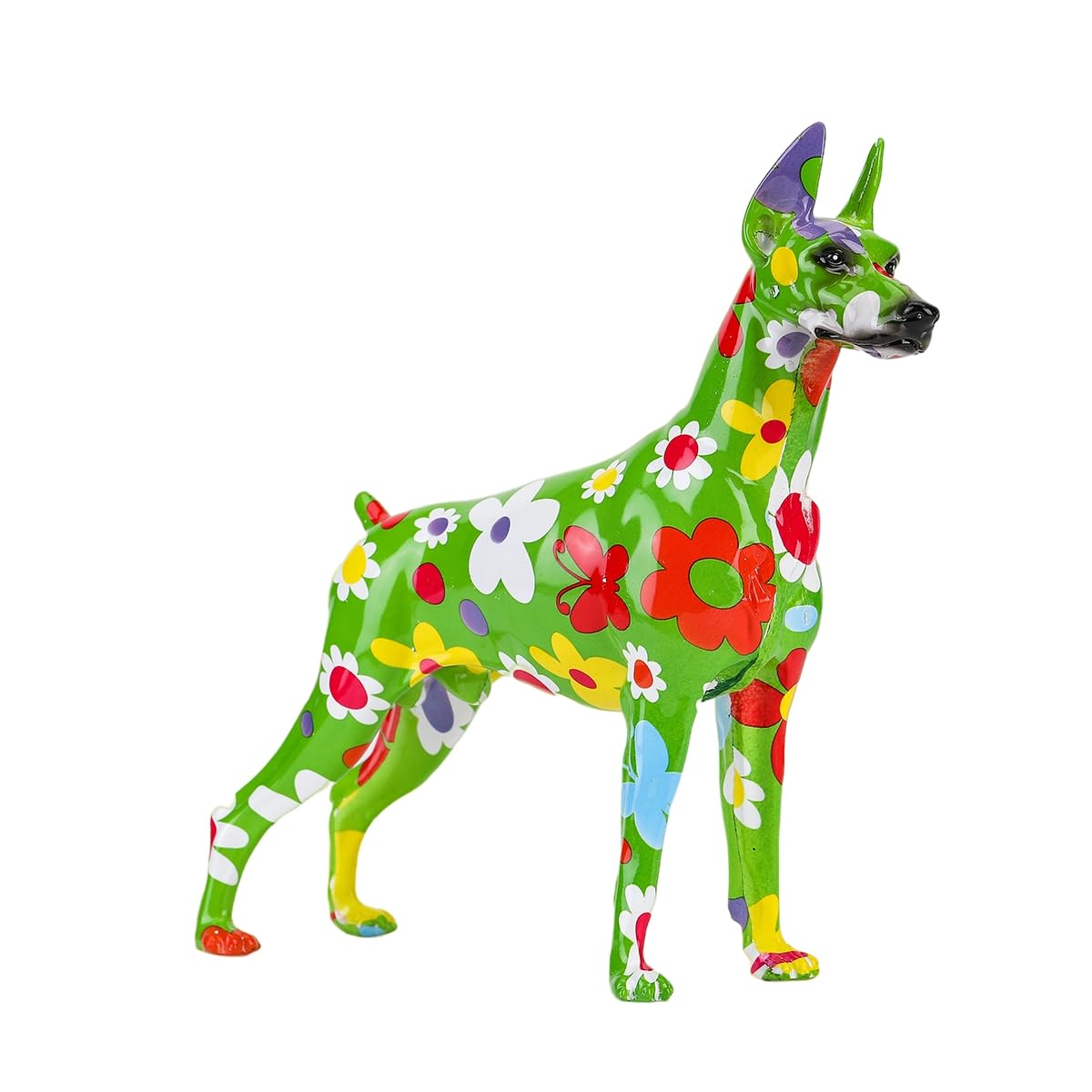 FLYuechun Ranan Simple 9.06in Creative Pet Handle Graffiti Color Doberman Dog Statue Decorations Home Entrance Wine Cabinet Office Decor Resin Crafts (A023 Fl)