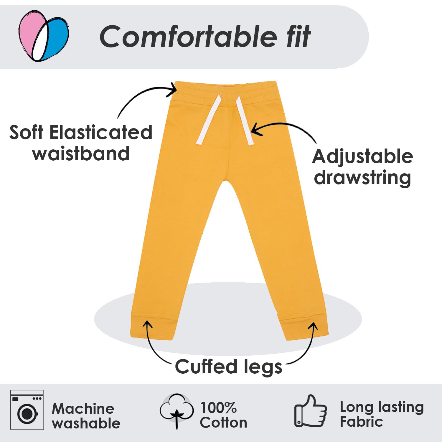 Lovjoy Pantalon de Jogging Bébés Jeunes Enfants - Lot de 3 ou 5 Couleurs - 1-4 Ans - Qualité Confort 100% Coton Robuste - Ceinture Elastiquée + Cordon Réglable