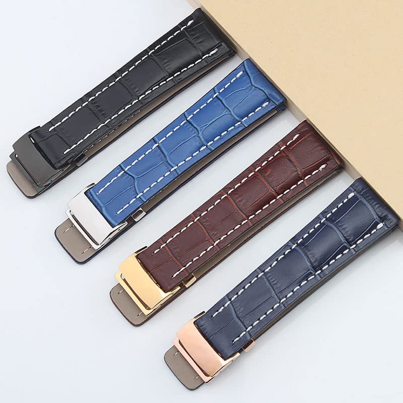 22 24mm Vera Pelle Di Bambù Texture Cinturino Per Breitling Nero Blu Morbido Fibbia Fibbia Fibbia