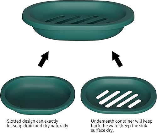 Miniatura 7 de Topsky Jabonera de doble capa para ducha, jabonera de drenaje de doble capa con bandeja de goteo, color verde oscuro