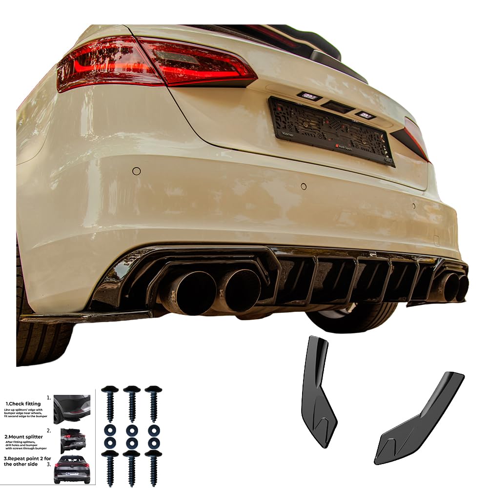 Oneway Jupes de pare-chocs arrière (coins) compatible avec Audi S3 8V Sportback 2013-2016 - Noir brillant