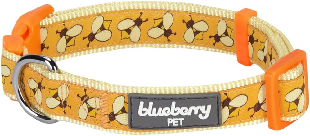 Blueberry Pet Essentials 10 Patterns Statement Busy Bees Designer Adjustable Dog Collar, Medium, Neck 14.5″-20″