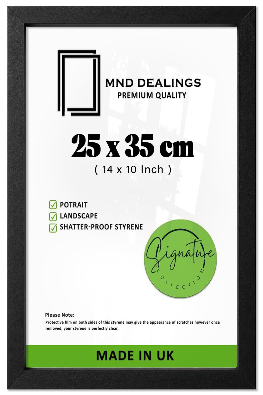 MND Dealings — Engineered Wood Poster Frame (25 X 35 CM | 14 X 10 Inch) Matt Black, Wall Hanging Mount For Living Room And Wall Gallery With Styrene Shatterproof Perspex Sheets For Home