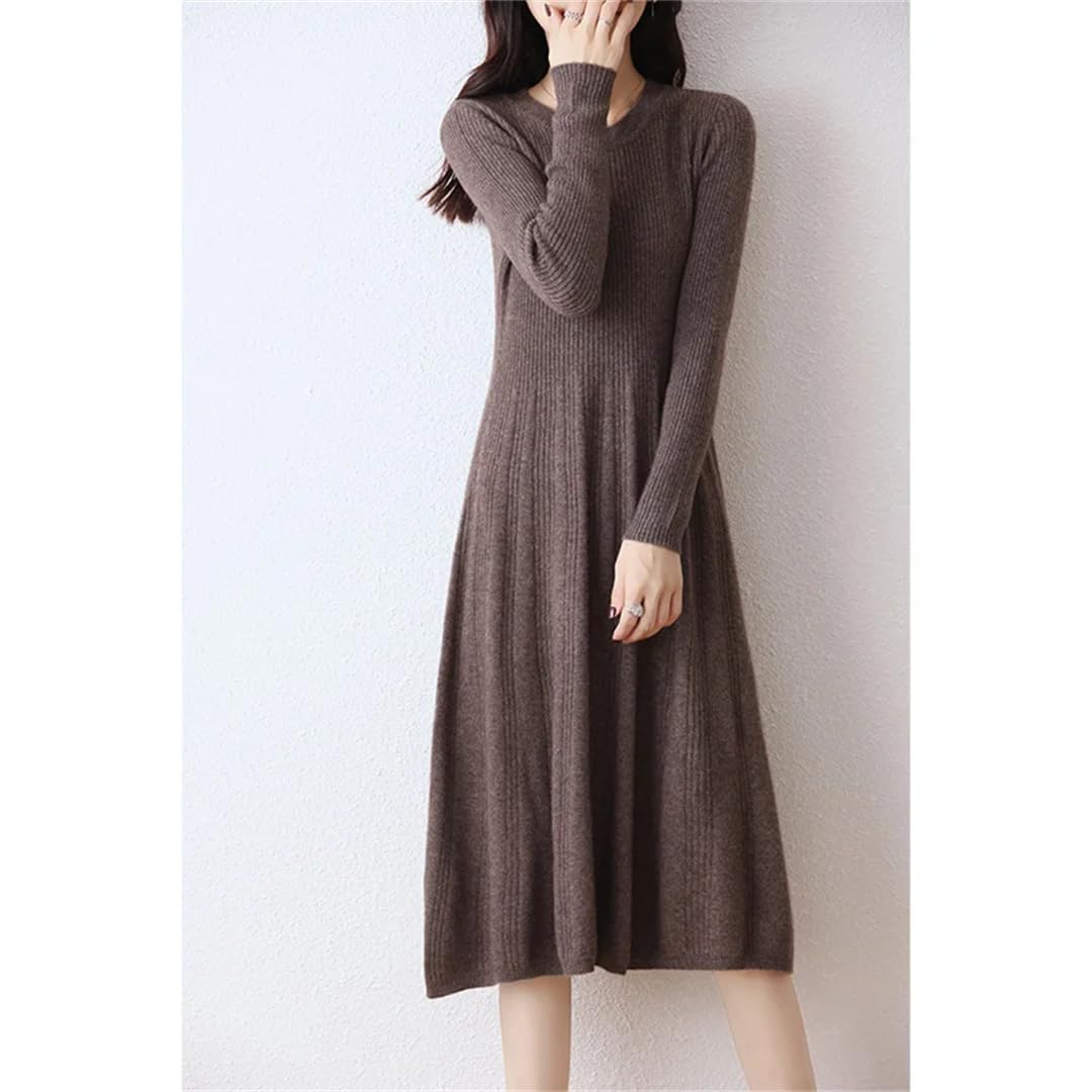 Robe d'hiver en tricot de laine pour femme - Col rond - Chaude et décontractée - Manches longues