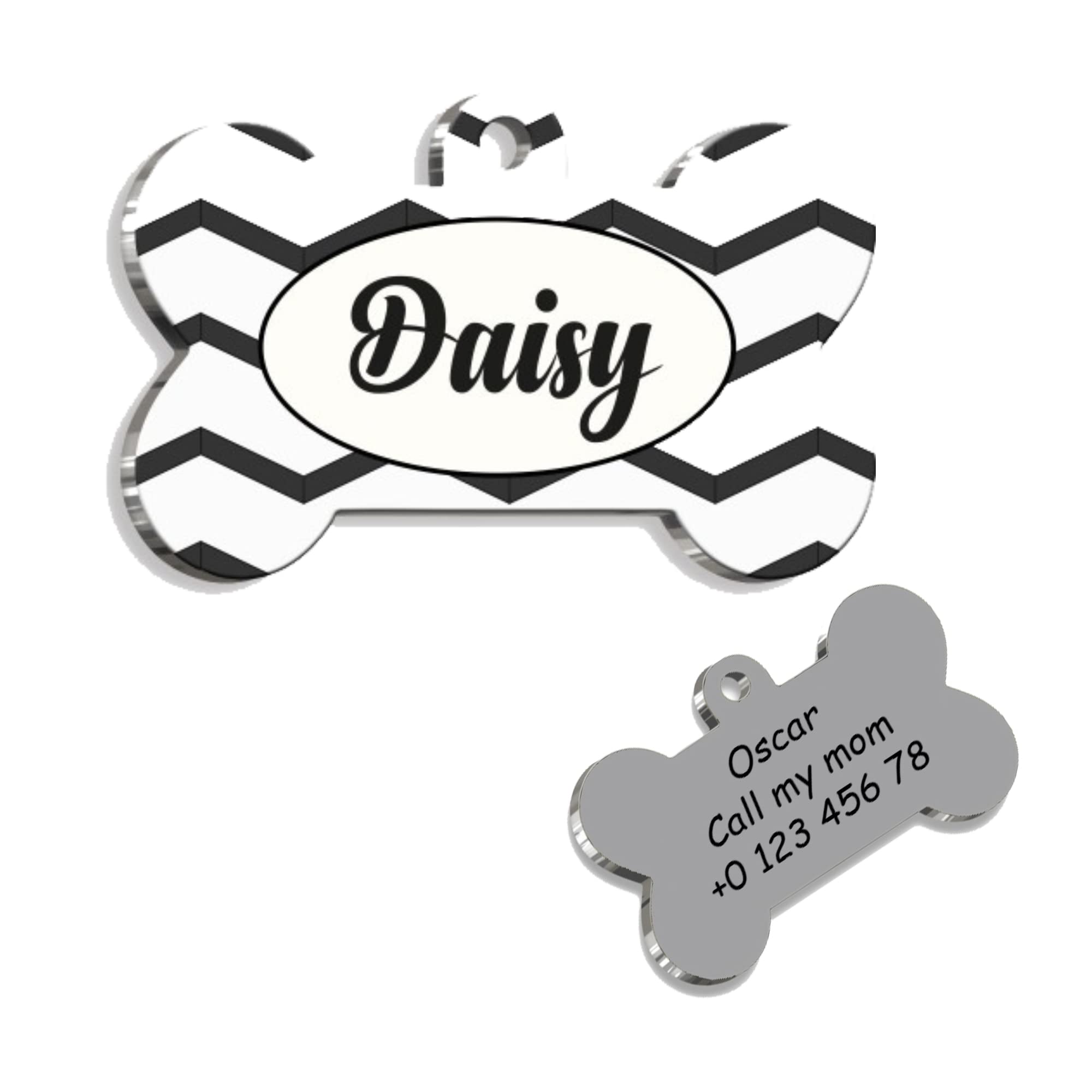 Bone Black White Personalized Dog Tag - Custom Name Tag - ID Tag for Dog & Cat - Customized Pet Tags - Dog Name Tag - Cat Name Tag - Engraved Dog Tag - TS1…