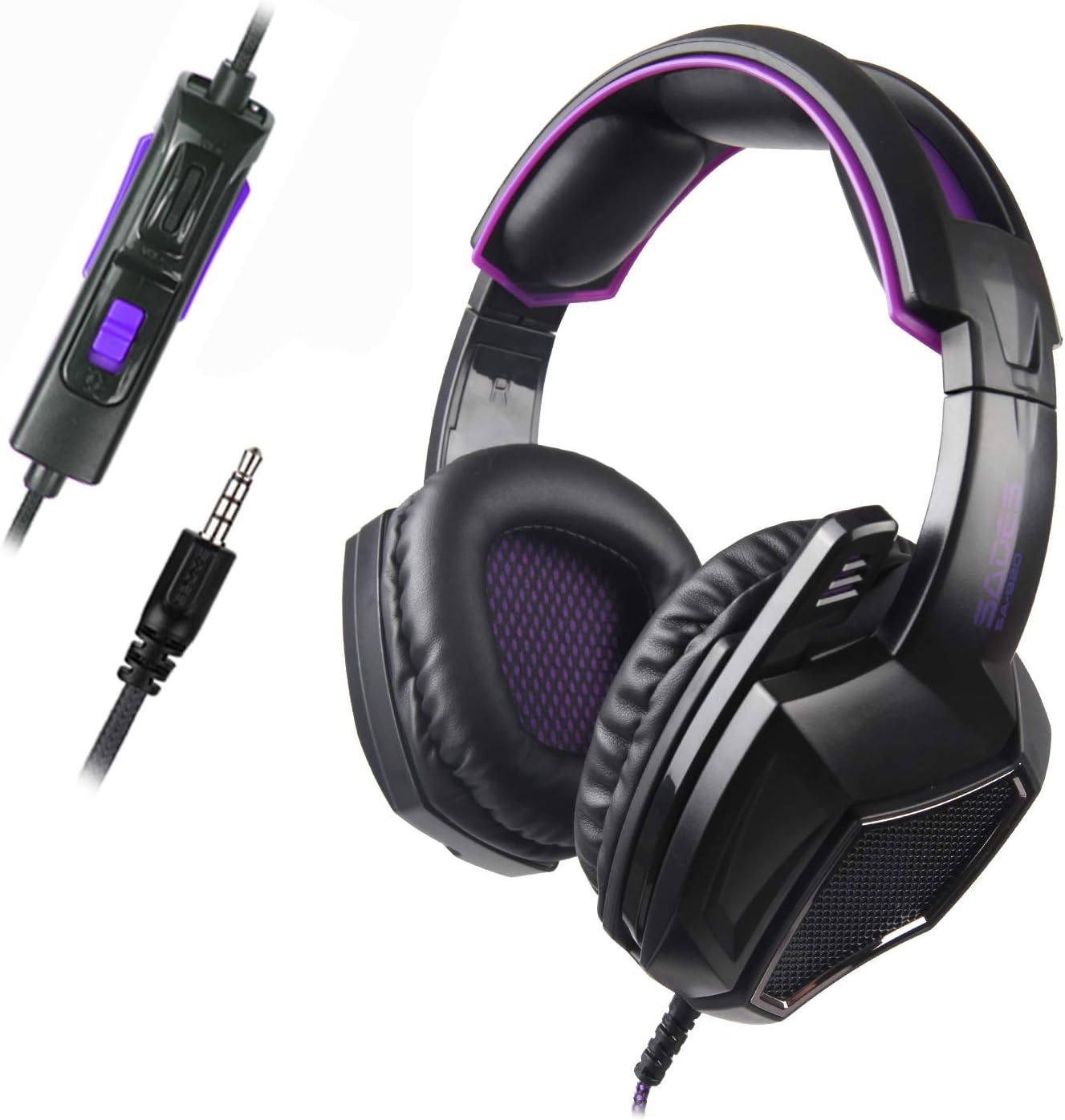 SA920 3.5mm Wired Over Ear Stereo Bass Gaming Headphone Headset with Microphone for New Box one/Xbox One/ PS4/ PC/iOS/Computer/Smart Phones/Mobiles/Laptop/Mac /(Black Purple)