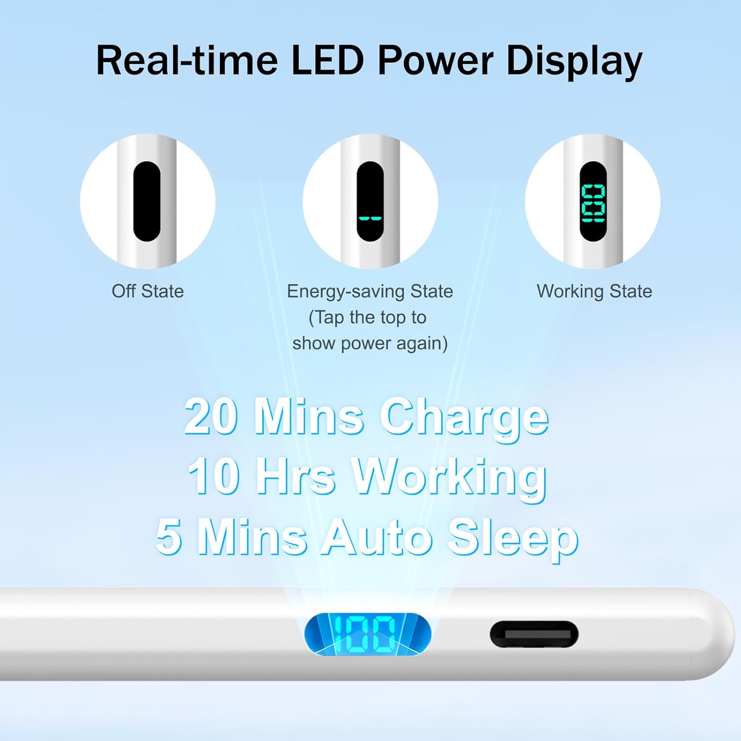 Stylus Pen for iPad 2026-2018 with LED Power Display Fast Charge,Palm Rejection Pencil for iPad 10/9/8/7/6th,11th A16,Air 11/13 M2/M3/M4,Pro 11/13 M4/M5,Pro 12.9",Air 5/4/3,Mini 7/6/5