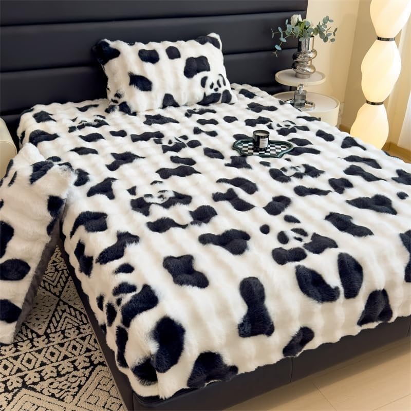 Fitted Sheet Full, Fluffy Thickened Fitted Sheet，Flannel Warm Tie Dyed Mattress Cover, with 11" Deep Pocket, No Pillowcases(Panda,King70 x78)