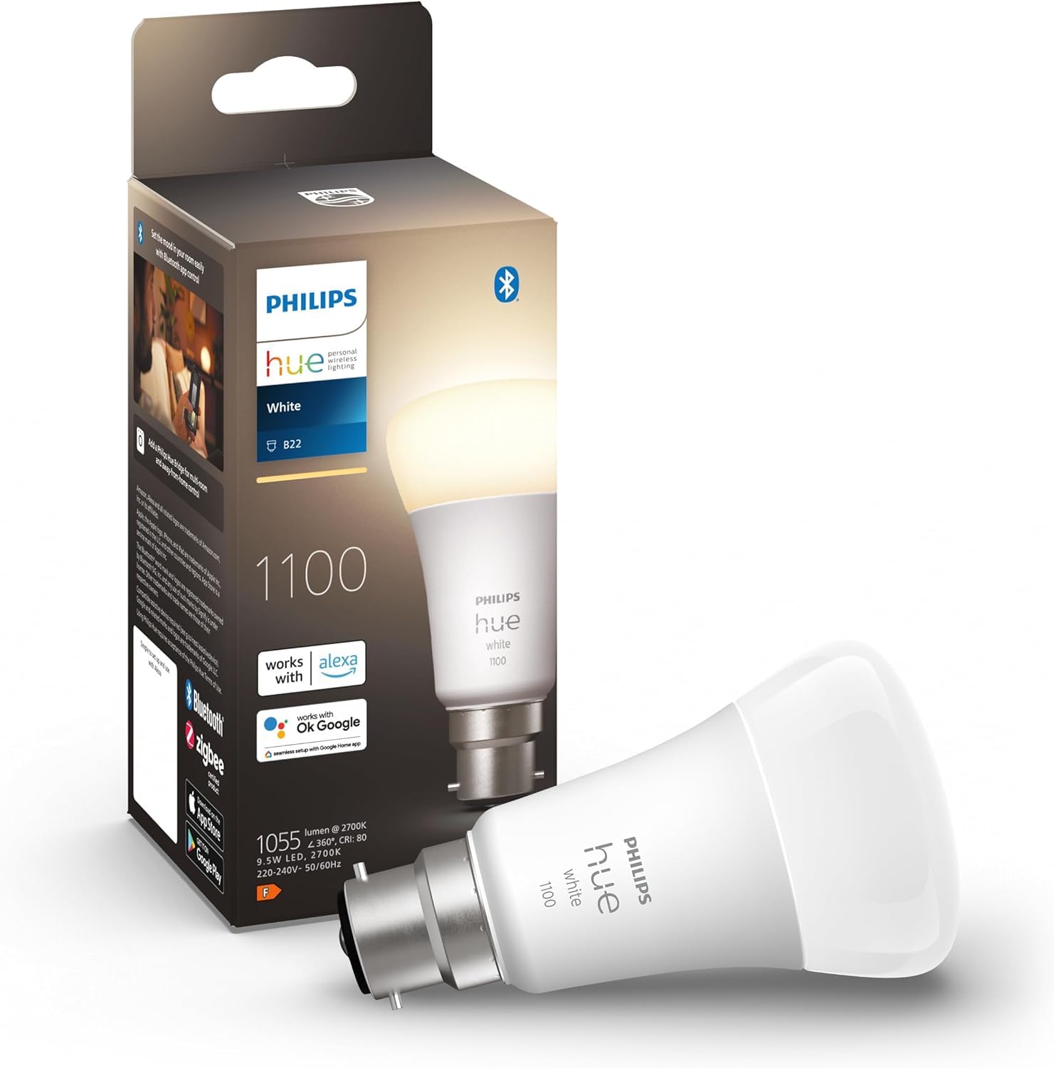 Philips Hue White, Ampoule LED B22, 1100lm, Pack de 1, Blanc Chaud