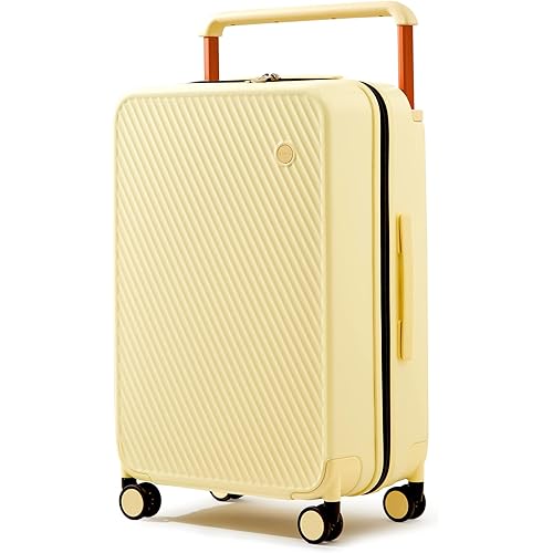 mixi Luggage Suitcases with Spinner Wheels,Upgrade Wide Handle PC Hardshell Rolling Travel Suitcase with TSA Lock, Checked-Medium 24-Inch, Lark Yellow