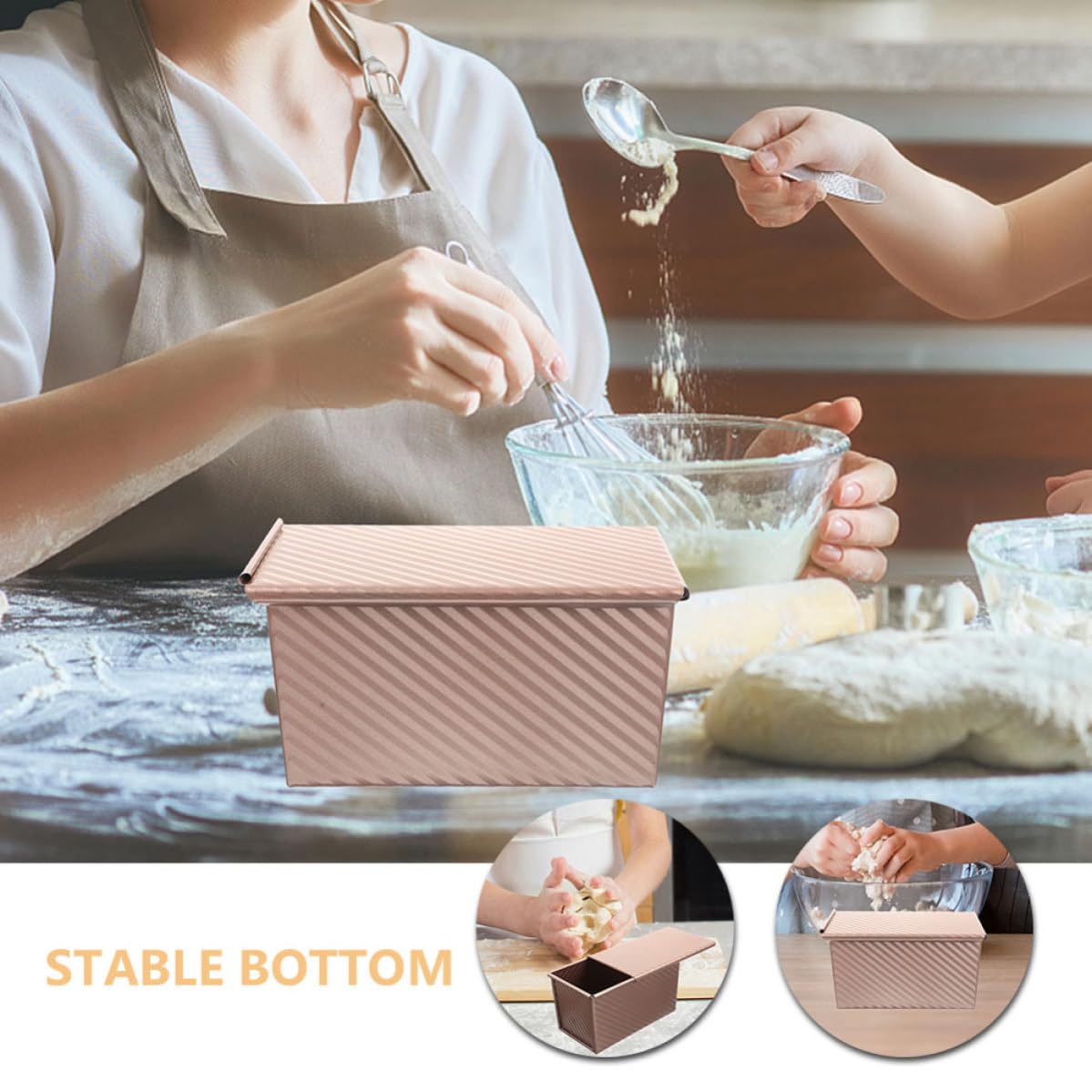Yardwe 2 Pièces Moule à Grillé, Moule à Cake Rectangulaire avec Couvercle, Acier au Carbone, Antiadhésif, Sûr à Utiliser, pour Amateurs, la Cuisine Maison