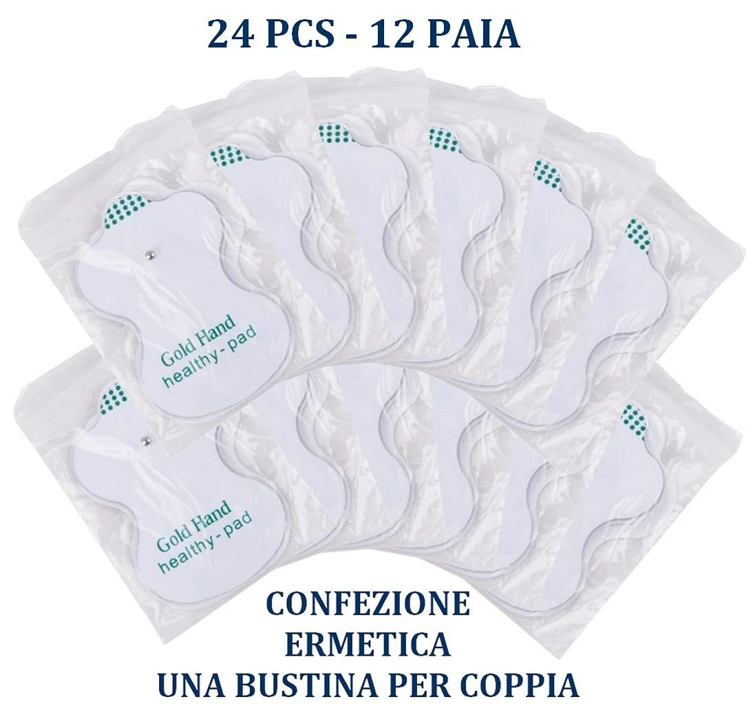 Gold Hand Elettrodi per Elettrostimolatore Tens Ems Clip, Auto-adesive, Riutilizzabili, 5cm x 8cm Gel Ipoallergenico. Idrogel di Alta Qualità (24 Elettrodi)