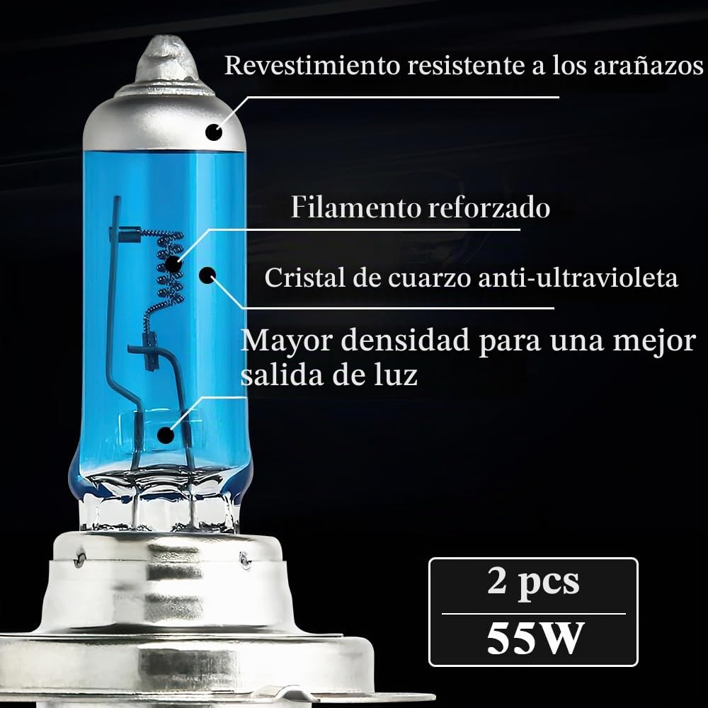 2 bombillas halógenas H7, bombilla halógena, H 7 luz de cruce, 1200 lm, blanco frío (H7)
