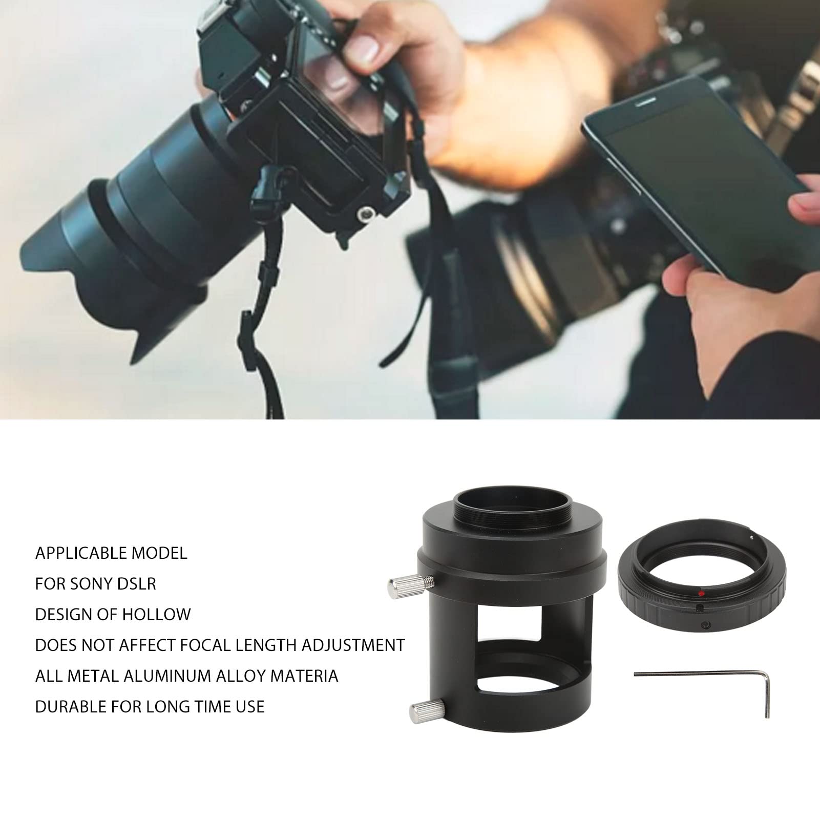 Adattatore per Fotocamera per Cannocchiale per Attacco Adattatore per Obiettivo T2 e Adattatore per T2 DSLR, Filettatura Maschio M42, Design Cavo, Tubo di Prolunga per