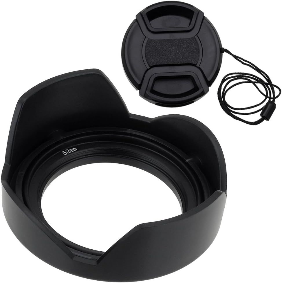 Fotodiox Reversible Flower Lens Hood with 52mm Front Filter Thread, for Nikon D300, D3100, D3200, D5000, D5100, D5200, with 18-55mm f/3.5-5.6G DX Lens; replaces HB-33, FREE Front Cap