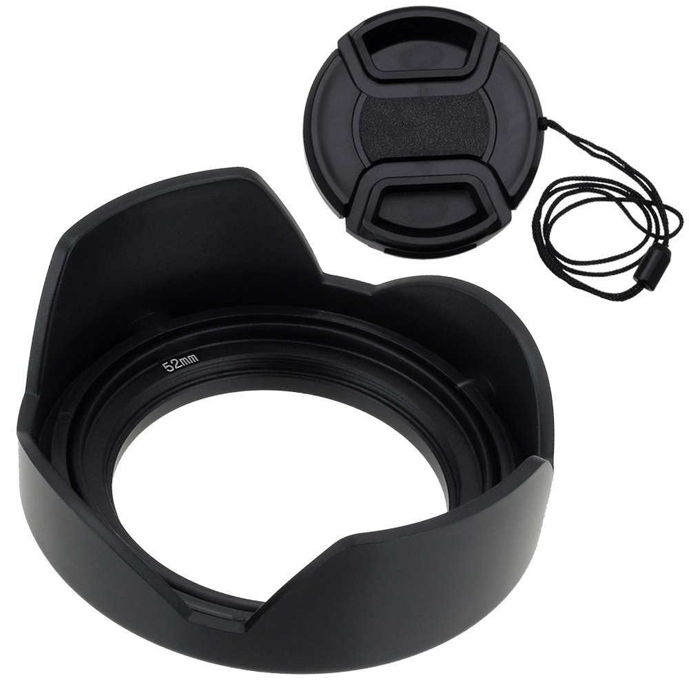 Fotodiox Reversible Flower Lens Hood with 52mm Front Filter Thread, for Nikon D300, D3100, D3200, D5000, D5100, D5200, with 18-55mm f/3.5-5.6G DX Lens; replaces HB-33, FREE Front Cap