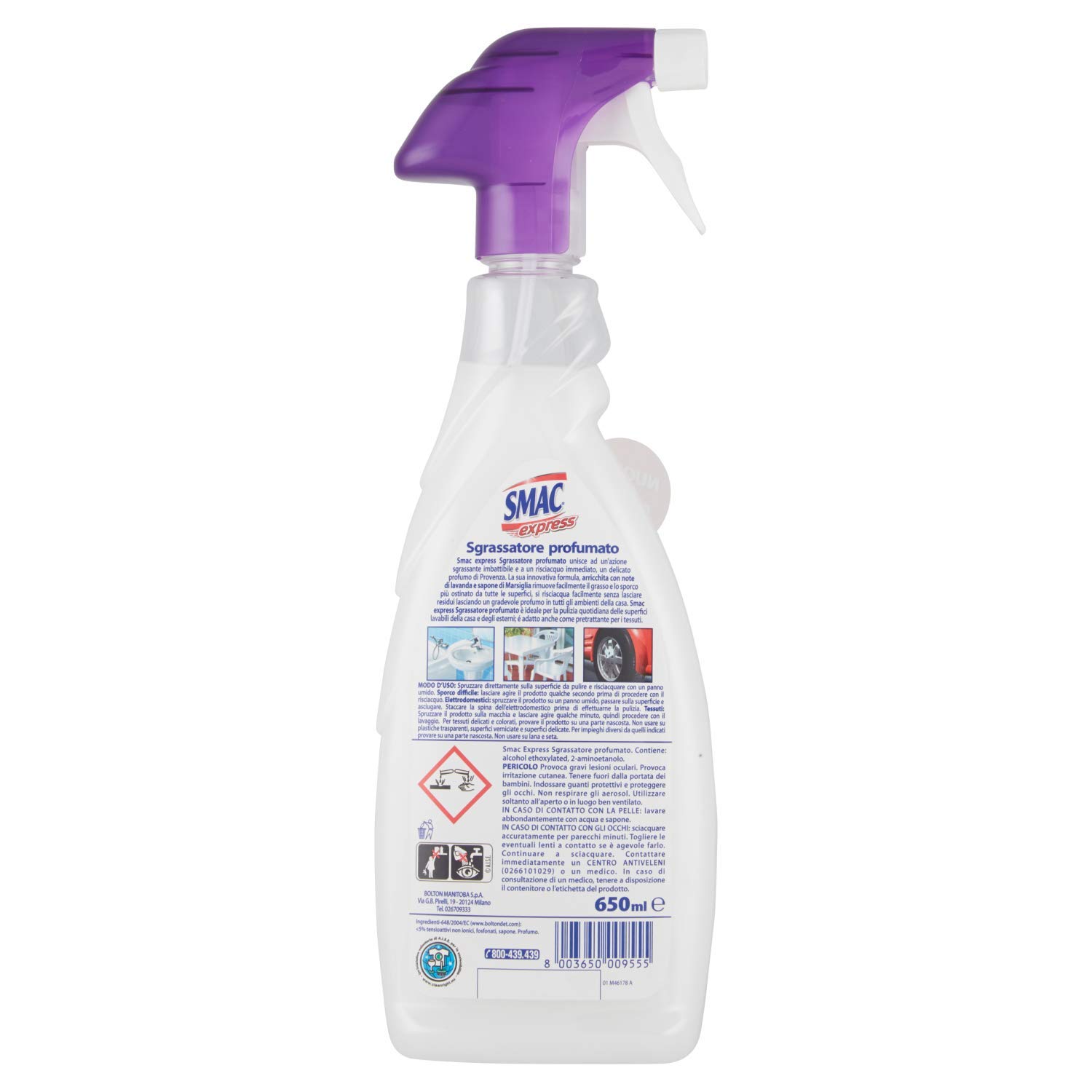 Smac Express, Sgrassatore Profumato alla Lavanda, Detergente Spray Multisuperficie con Azione Sgrassante, 650 ml x 12 Pezzi