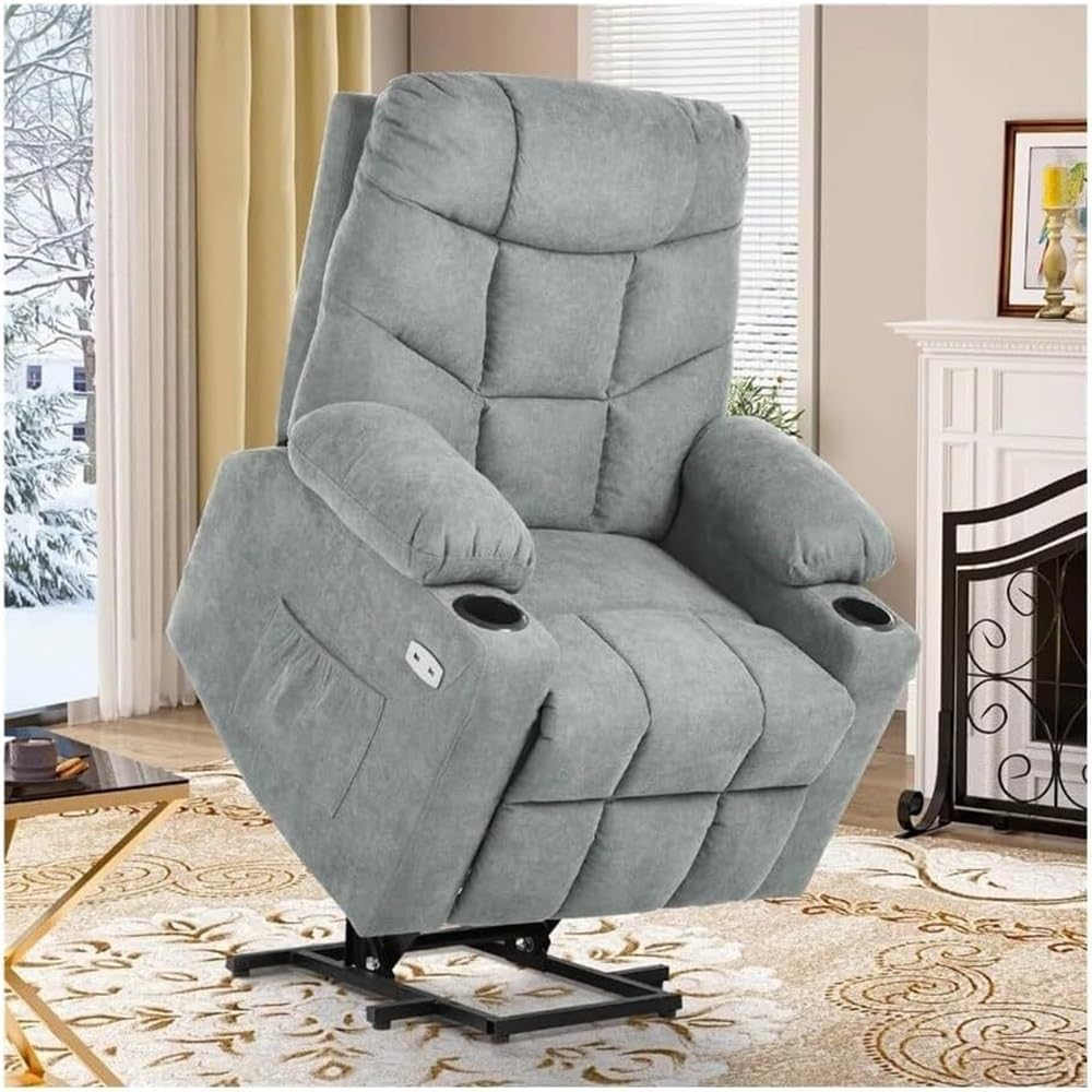 Home Theater Seating Power Lift Recliner Chair for Elderly Adults Fabric with Massage Heat Spacious Seat USB Ports Reclining Sofa