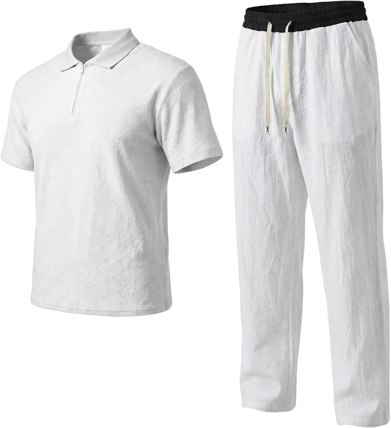 Men's 2 Piece Linen Solid Polo Shirt and Pants Set