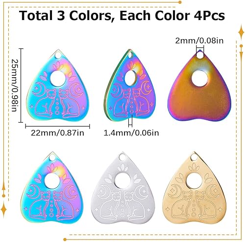 Miniatura 7 de SUNNYCLUE 1 caja de 24 dijes de gato de estilo gótico negro y blanco esmalte de Halloween Ouijas Charm plateado Tarot Planchette Dijes Dijes en