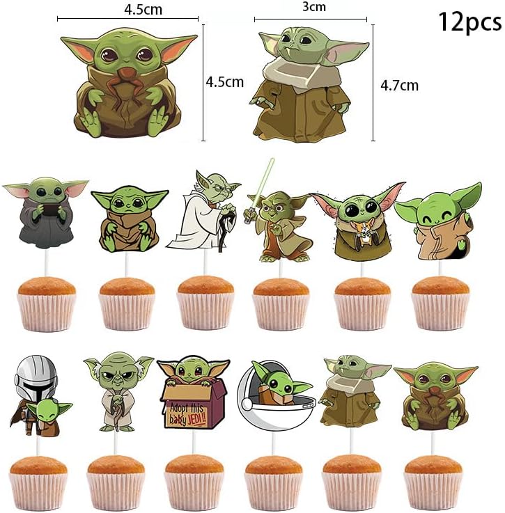 Miniatura 7 de Suministros de recuerdo de fiesta de Baby Yoda, decoraciones de cumpleaños para fiesta de bebé Yoda incluyen pancarta, adorno para pastel y globos,
