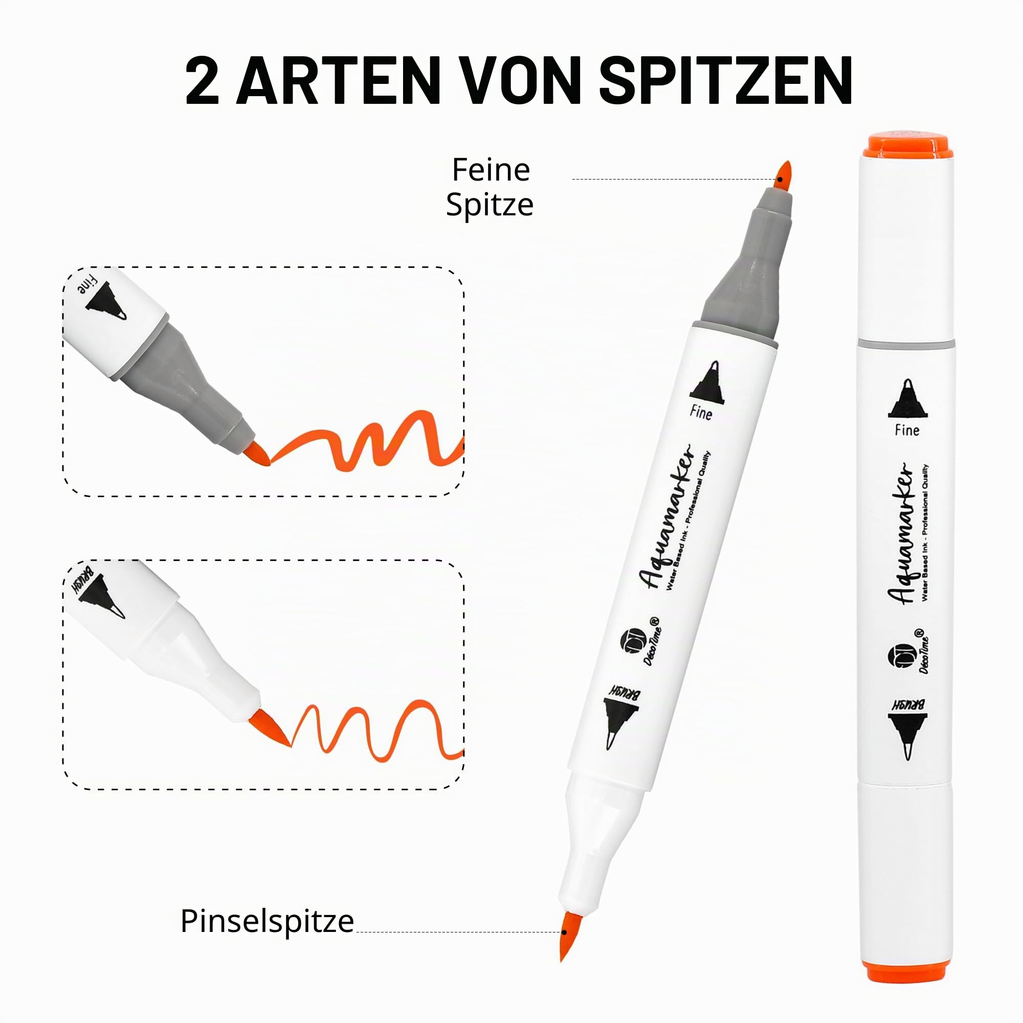 Decotime Aqua-Marker mit Doppelspitze, XXL stapelbares Deko-Tablett – Aquarell-Pinselstifte-Set – ungiftig für Kinder ab 3 Jahren – professionelle Malstifte für Kunst & Illustration – feine und