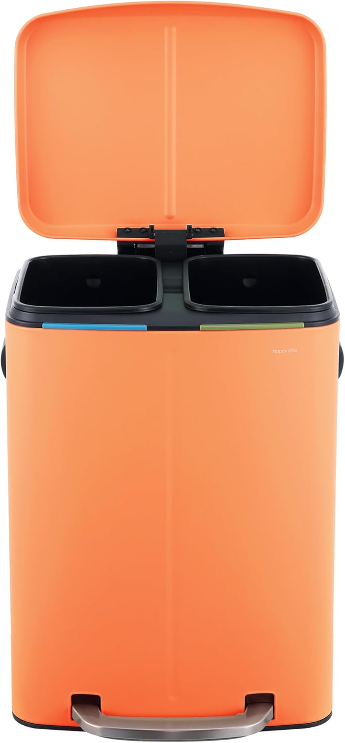 happimess HPM1005K Marco Rectangular 10.6-Gallon Double Bucket Trash Can with Soft-Close Lid, Carrot Cake, Fingerprint Resistant, Modern, Minimalistic for Home, Kitchen, Office, Bedroom, Bathroom