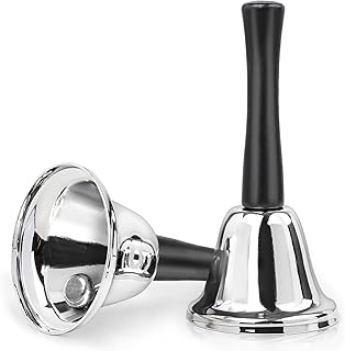 2 Pack Hand Bell, Silver Steel Bell, Ringing Bell with Handle, Dinner Bells for Inside Classroom Bell, for Food Line, Alar...
