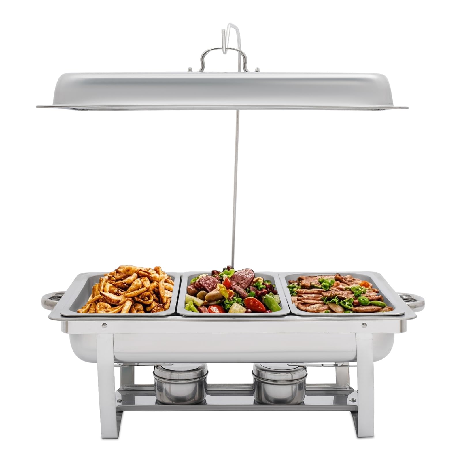 Catering-Wärmer Edelstahl 3x3L mit Brennpaste-Halter – Warmhaltebehälter Buffet für Party & Hochzeit mit Deckel & Griffen – Gastro Speisewärmer