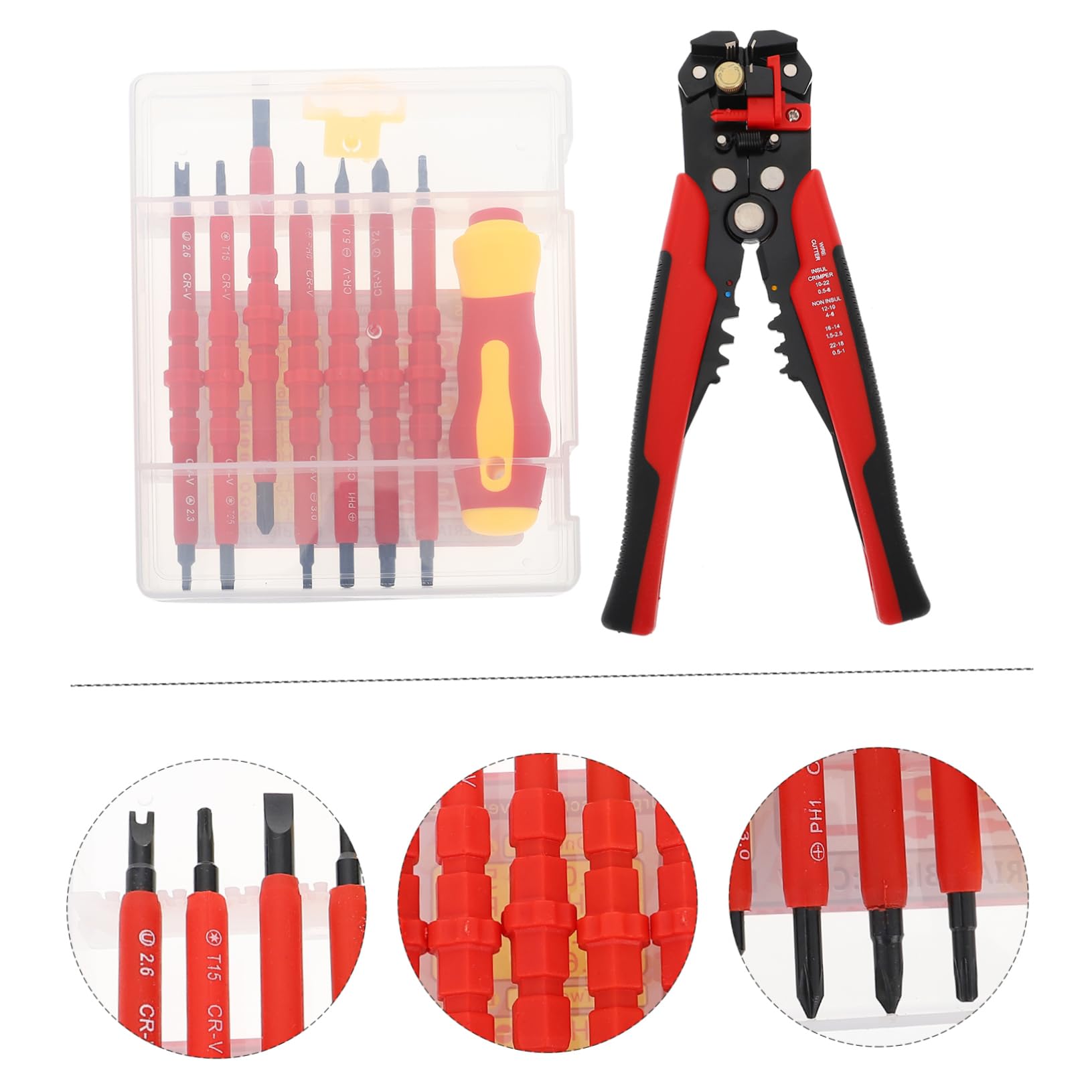 NUOBESTY 2 Set Kit di gruppo stripper kit di strumenti filo elettrico avvitatore cacciaviti kit cacciavite per elettricista attrezzo da elettricista cacciavite isolato acciaio