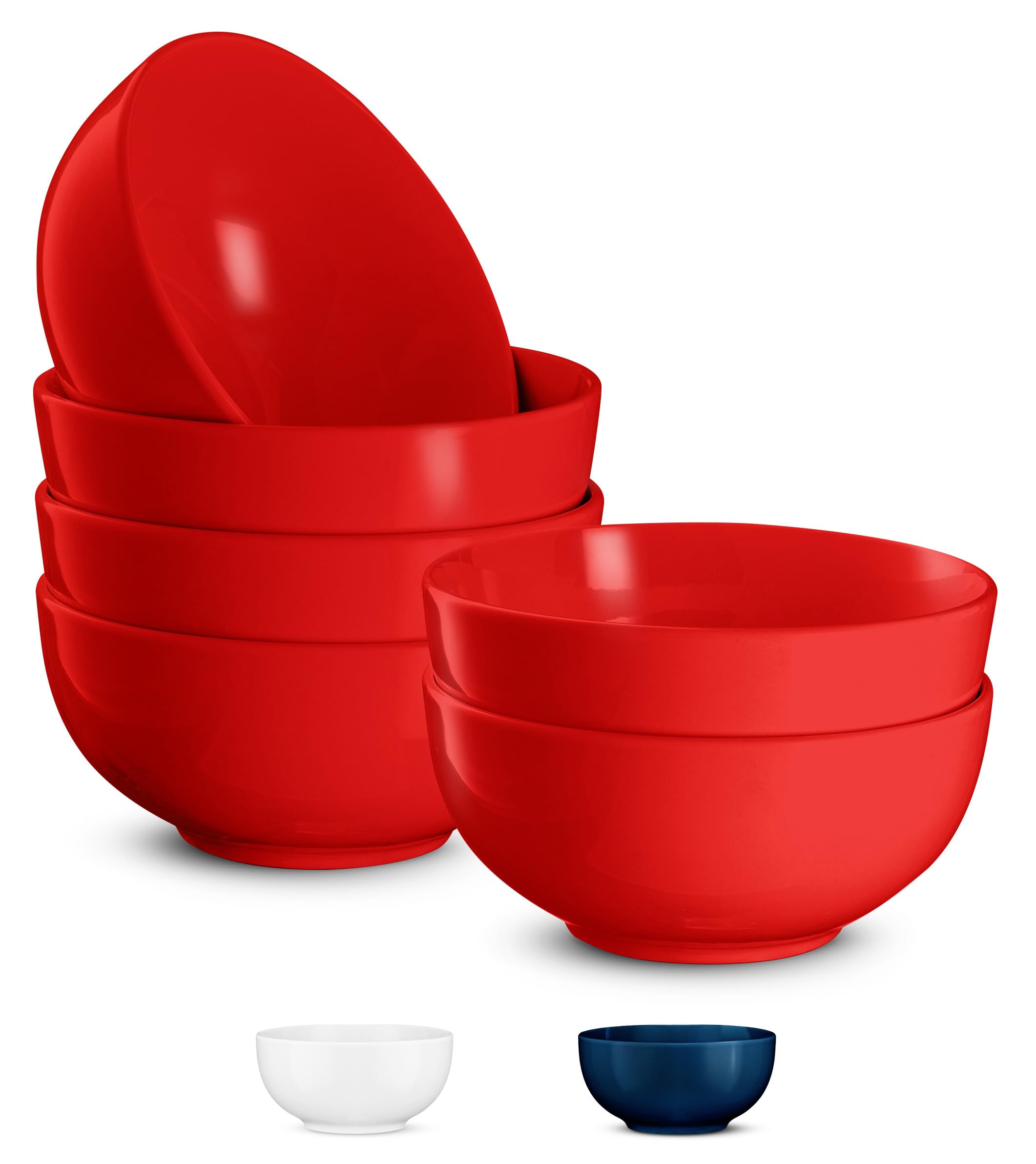 KooK Ceramic Cereal Bowls, Microwave, Dishwasher and Freezer Safe, Porcelain Dishes for Soup, Pasta, Salad, Oatmeal, Deep Interior (Red, 6 Inch)