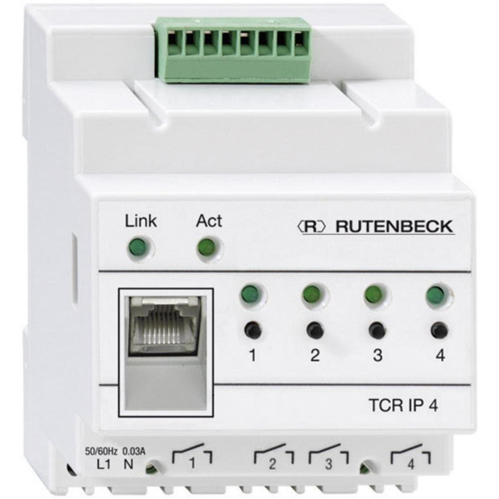 Rutenbeck IP-Schaltaktor/Fernschaltgerät R-Control IP4 (TCR IP 4) 700802610, 4 Ausgänge, REG Montage, Bedienung per App & Webbrowser