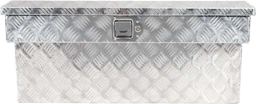 Side Mount Truck Tool Box 34"X7.48"X15" Aluminum Pickup Truck Bed ToolBox Waterproof Storage with Lock Key 5 Bar Tread-Silver