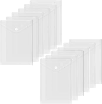 Toplive File Folders, 12 Packs Plastic Envelopes A4 Letter Size Waterproof Poly Envelopes Folders with Hook & Loop Fastener for Documents Office School Supplie, Transparent