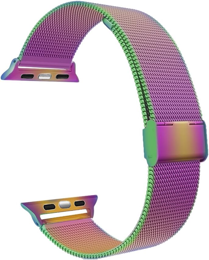 Element Works Wrist Apple watch band 38mm/42mm: Stainless Steel Mesh Style Replacement Bands for Apple Watch Series 1 & 2 - 42mm- Rainbow