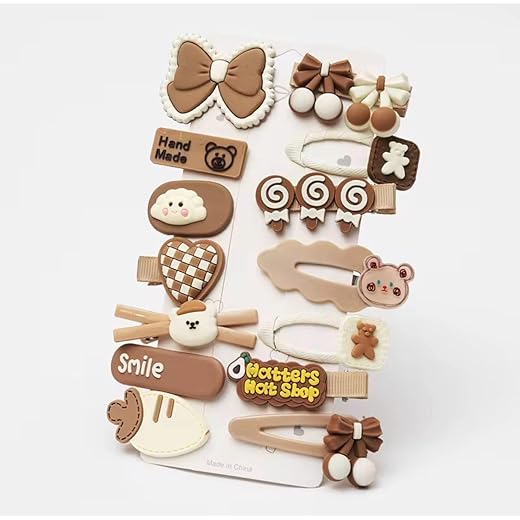 Kit 14 Presilhas de Cabelo Infantil Tic Tac - Céu e Nós - Acessórios Coloridos e Divertidos para Meninas (Temas diversos). Cor: Bege