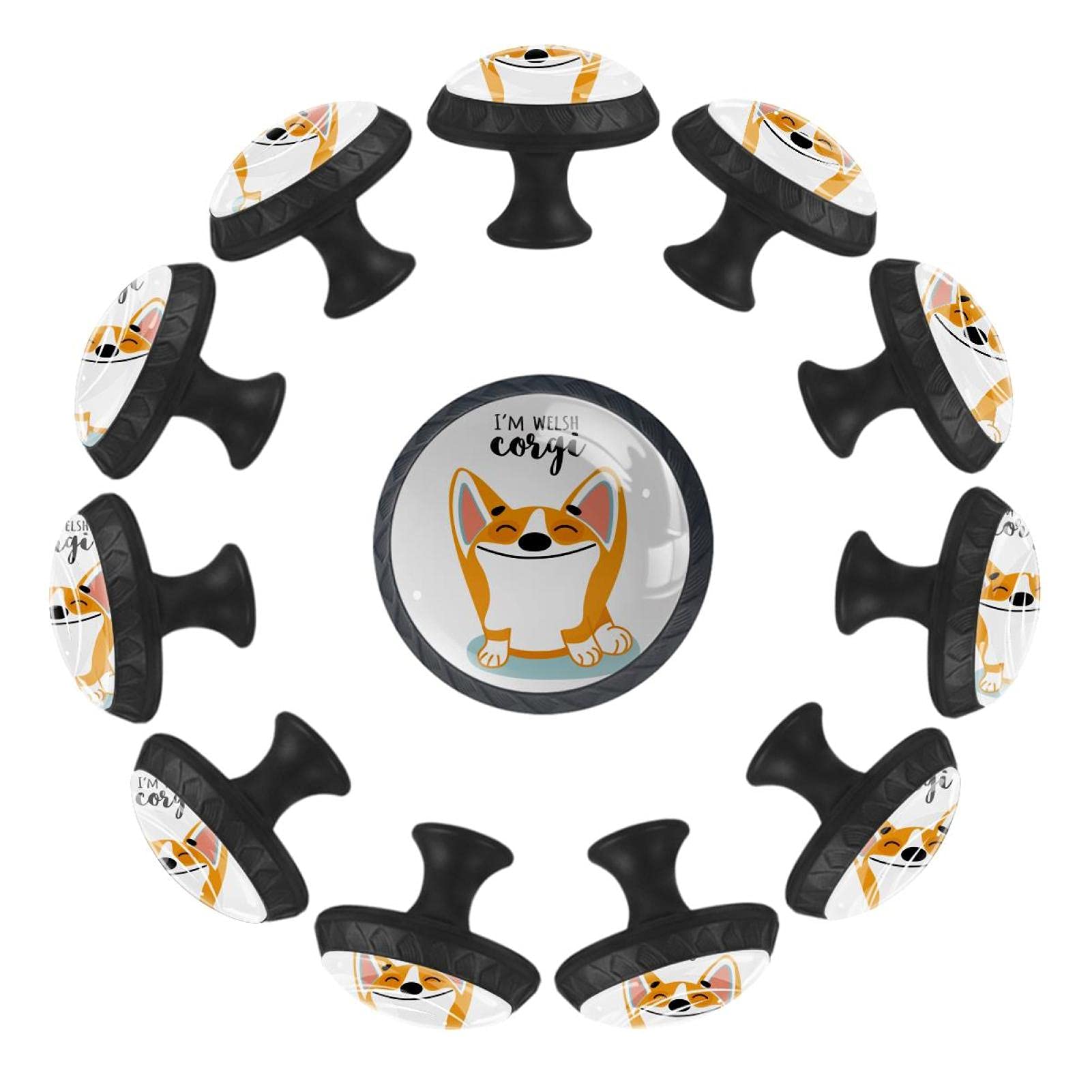 Boutons de tiroir ronds Welsh Corgi poignées meuble enfant 35 mm commode chambre lot de 12