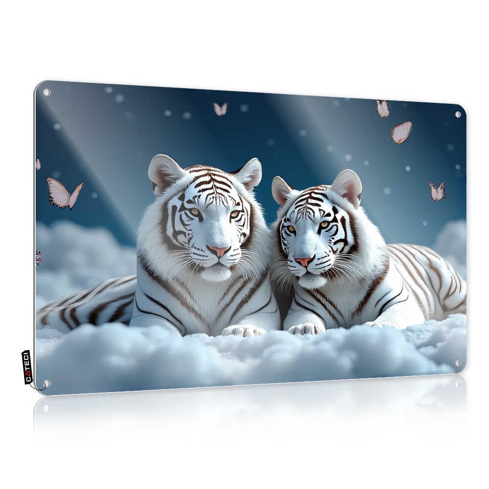 Tin Wall Decor Farm Wall Decor | Two White Tigers In The Sky With Butterflies Patriotic For Kitchen Home(30X40CM)