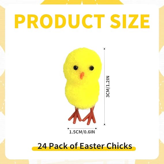Easter Chicks – 24 Pack of Yellow Fluffy Chicks for Easter Egg Hunt, Easter Bonnet Crafts & Festive Easter Decorations, Perfect Easter Gifts for Classroom Activities, Party Favors