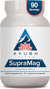 Ayush Herbs SupraMag - Magnesium Blend, 400mg Magnesium Complex Supplement with Chelated Magnesium Bisglycinate, Citrate, Ororate for Sleep, Energy, Brain Health - 90 Servings