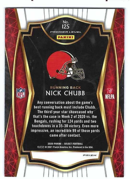 Miniatura 2 de NICK CHUBB 2020 Panini Select Premier Level #125 SILVER PRIZM PARALLEL Card Football Cleveland Browns