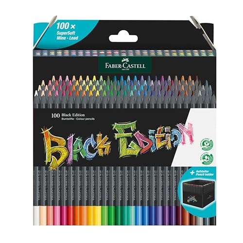 Faber-Castell Black Edition Colour Pencils, Cardboard Wallet of 100 - Wood