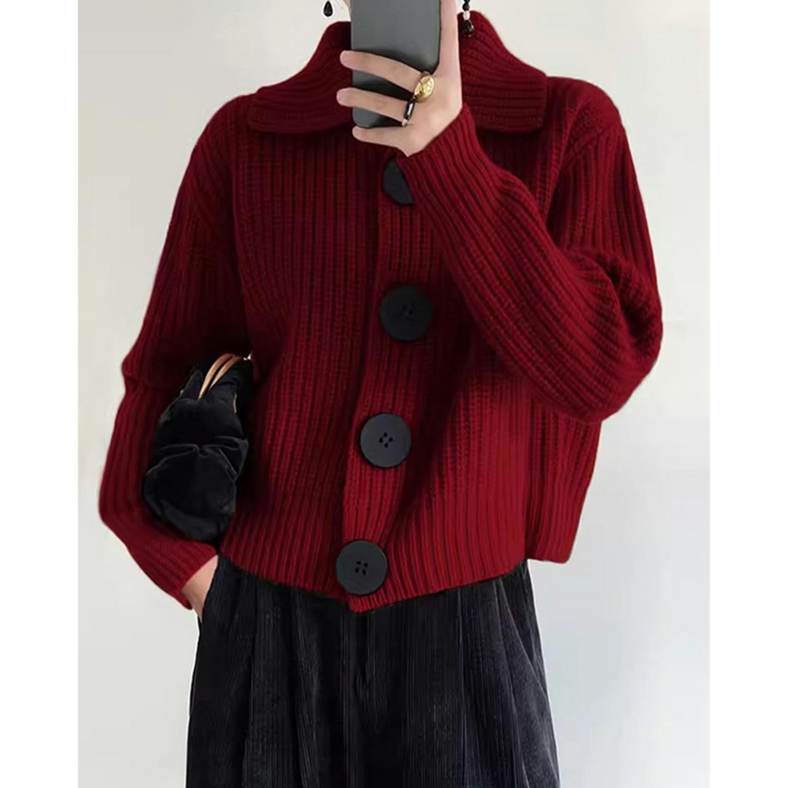 TEidea Rebeca Mujer Verano Cárdigan De Punto Elegante Y Acogedor para Mujer: Cuello Vuelto, Botones Grandes Y Corte Holgado para Un Estilo Invernal Elegante