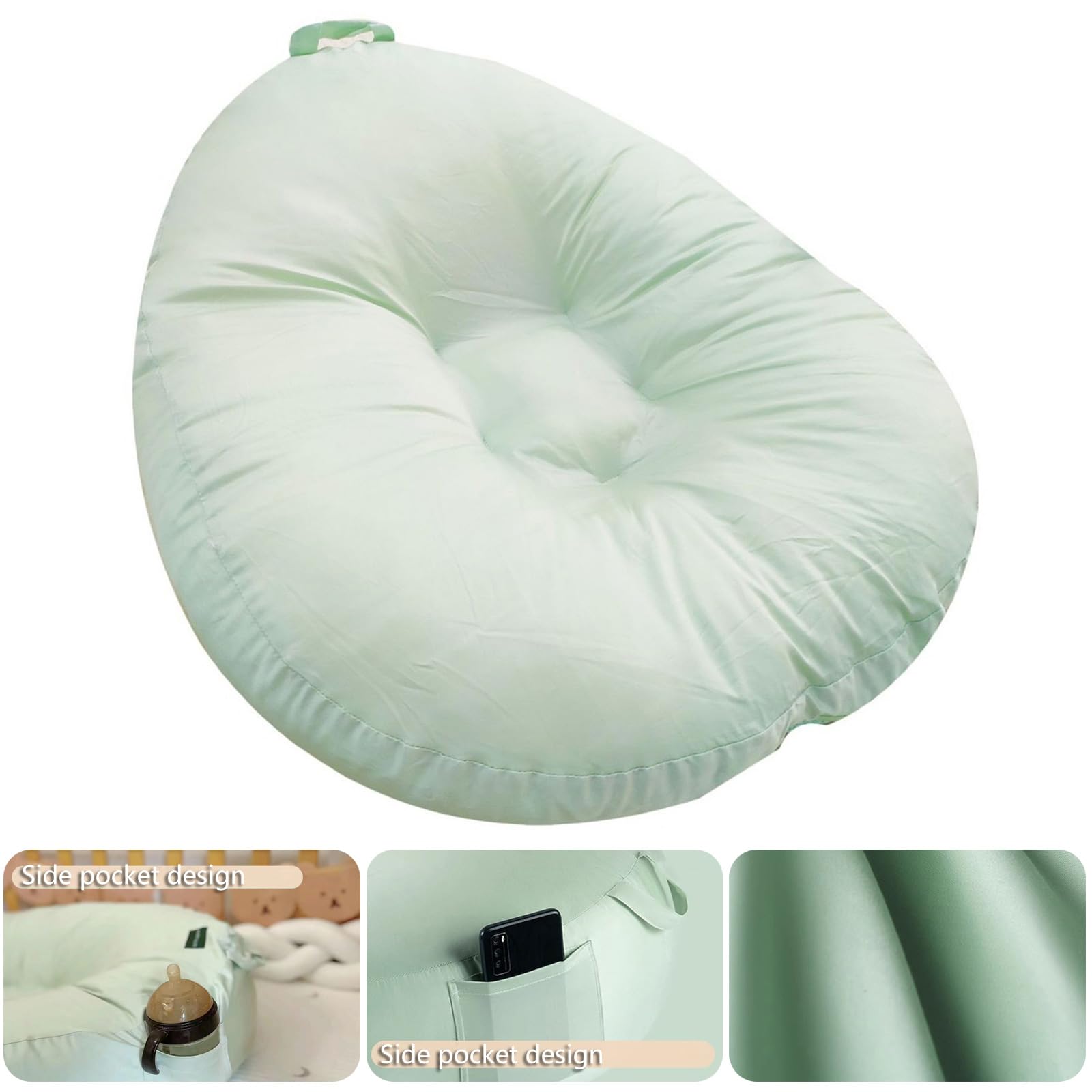 1 almohada ergonómica de satén de algodón con funda extraíble y mango compacto para lactancia, antiescupir, a prueba de derrames, para la alimentación del bebé, contorneada para satén de algodón