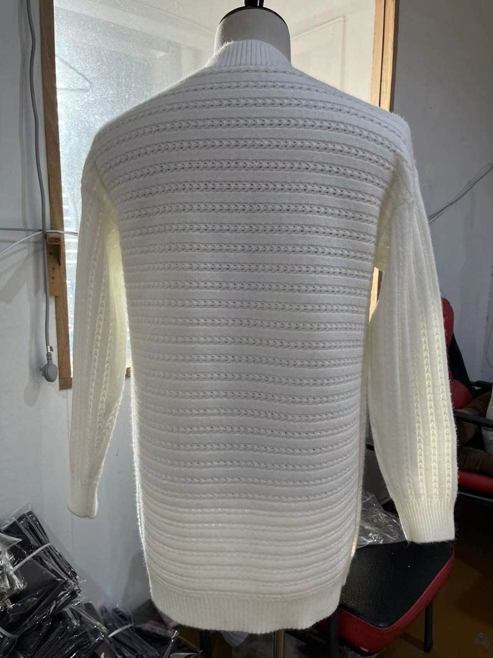 HGJH Pullover Damen, Damen-Strickpullover Vorne Offen Cardigan Strick Aushöhlen Kimono Zwei Taschen Einfarbig Creme Cardigan Weich Elegante Leichte Herbstjacke Für Lässiges Business